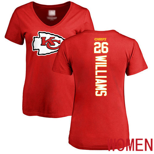 Women Football Kansas City Chiefs #26 Williams Damien Red Backer T-Shirt